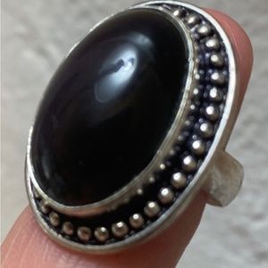 Black Onyx Vintage Silver Ring, size 7